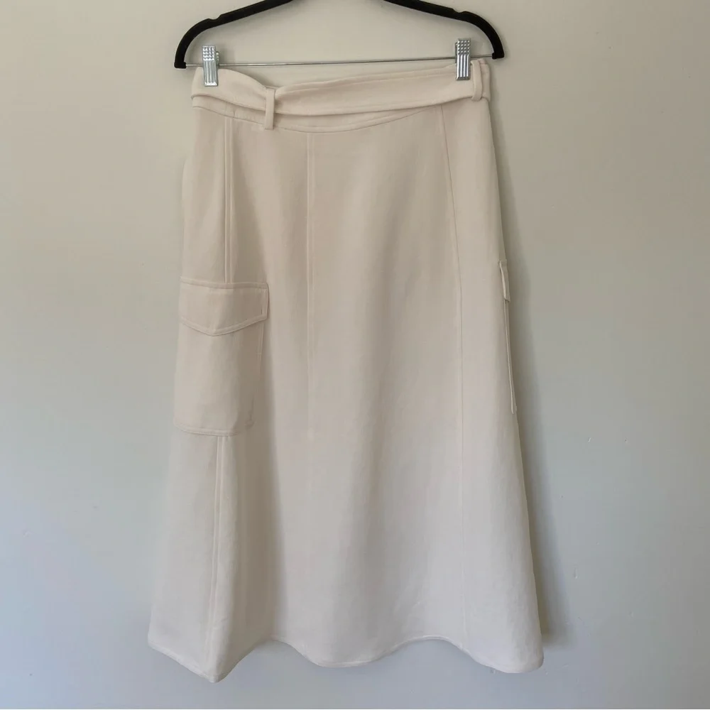 Aritzia Wilfred Hana Skirt Cream White Crepe high-rise cargo wrap midi skirt - Picture 8 of 9